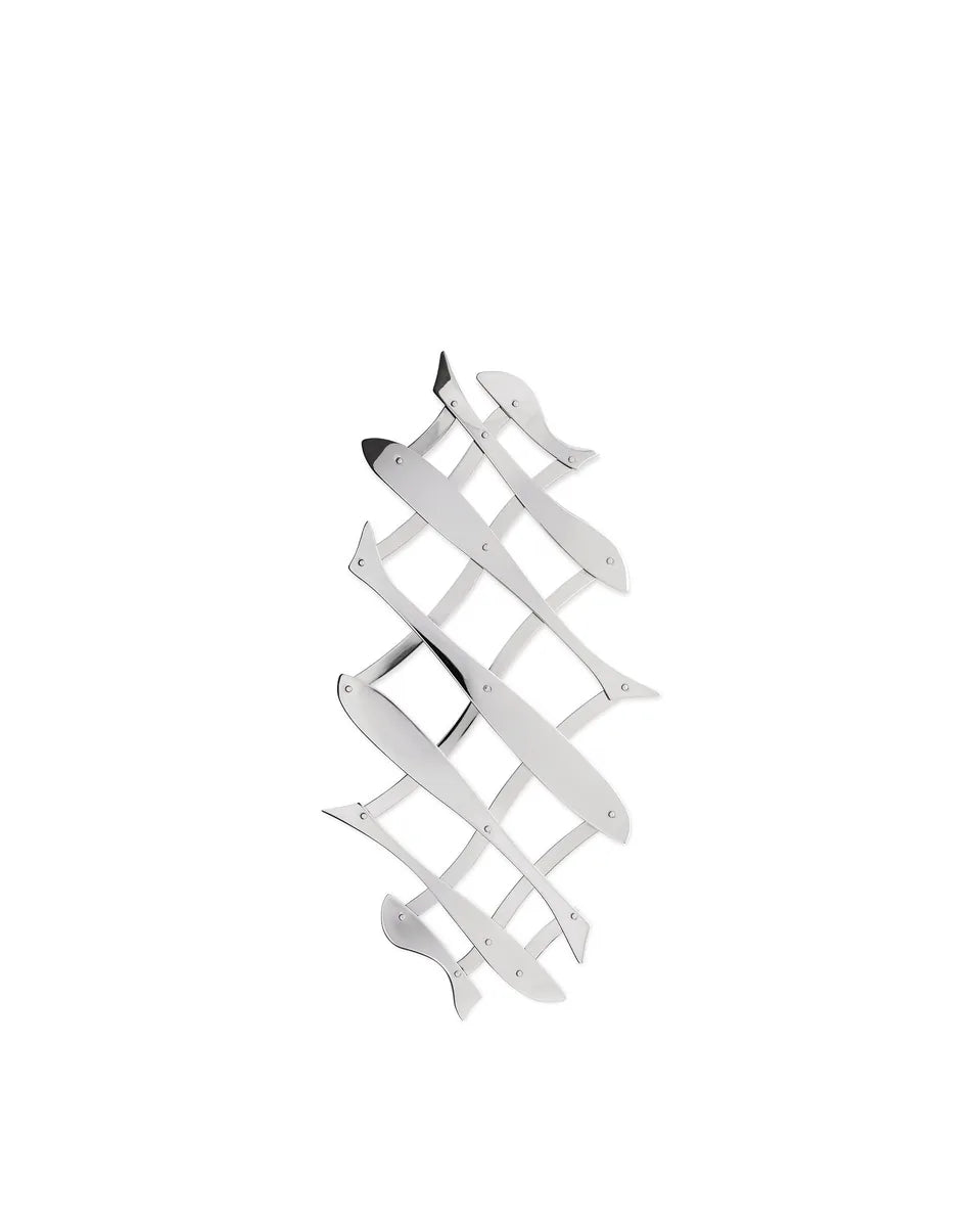 Alessi sottopentola estensibile Pescher in acciaio inossidabile lucido con decori a forma di pesce, colore argento