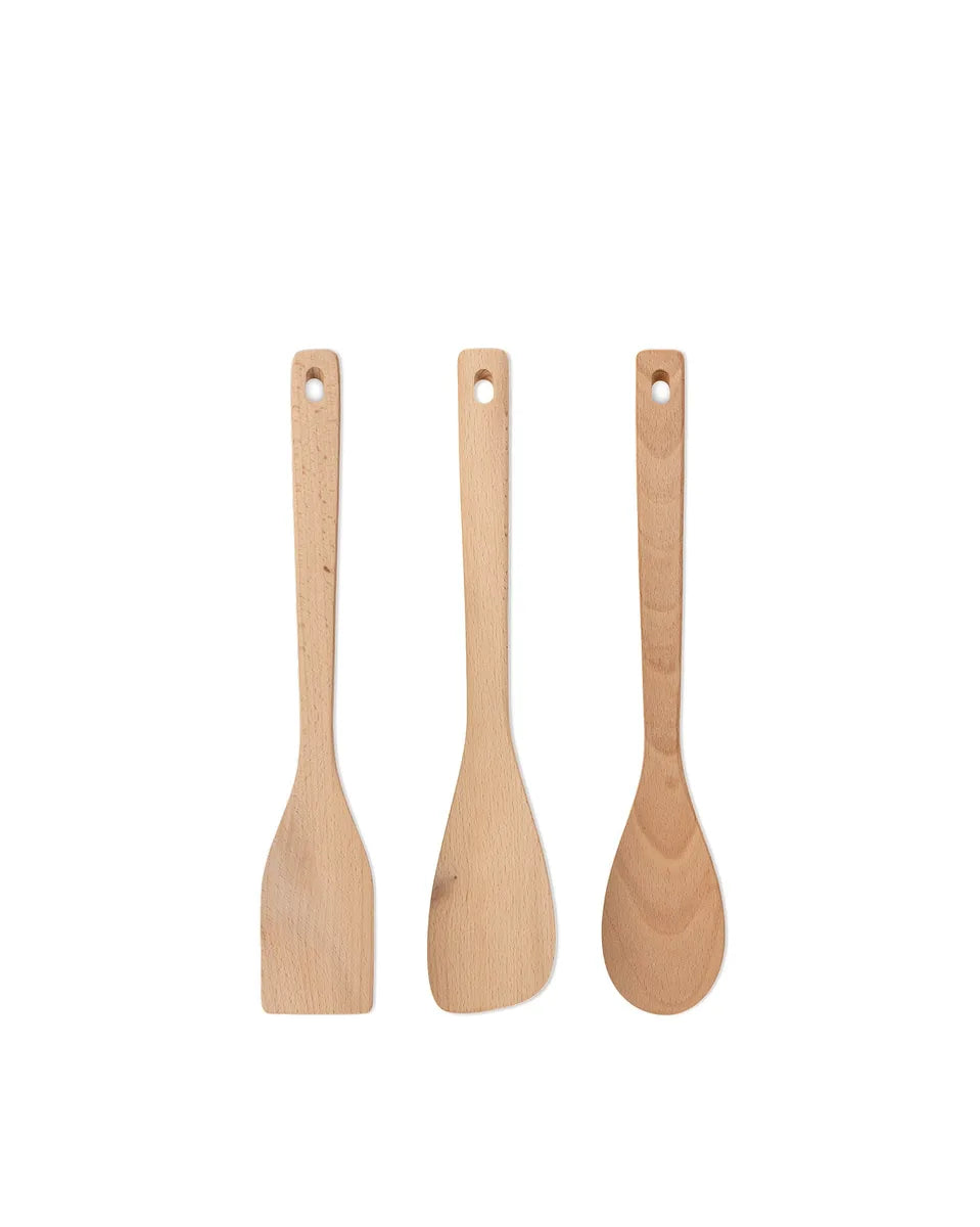Alessi set cucchiaio schiumatoio spatola legno naturale design Jasper Morrison