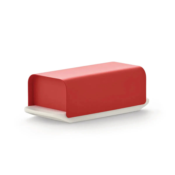 Alessi — Mattina BG04 R | Beurrier en porcelaine et acier rouge — Alessi
