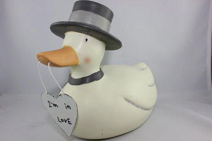 Baden Seaside Duck with Cylinder I'm in Love set 2 pezzi resina multicolore 20x16 cm