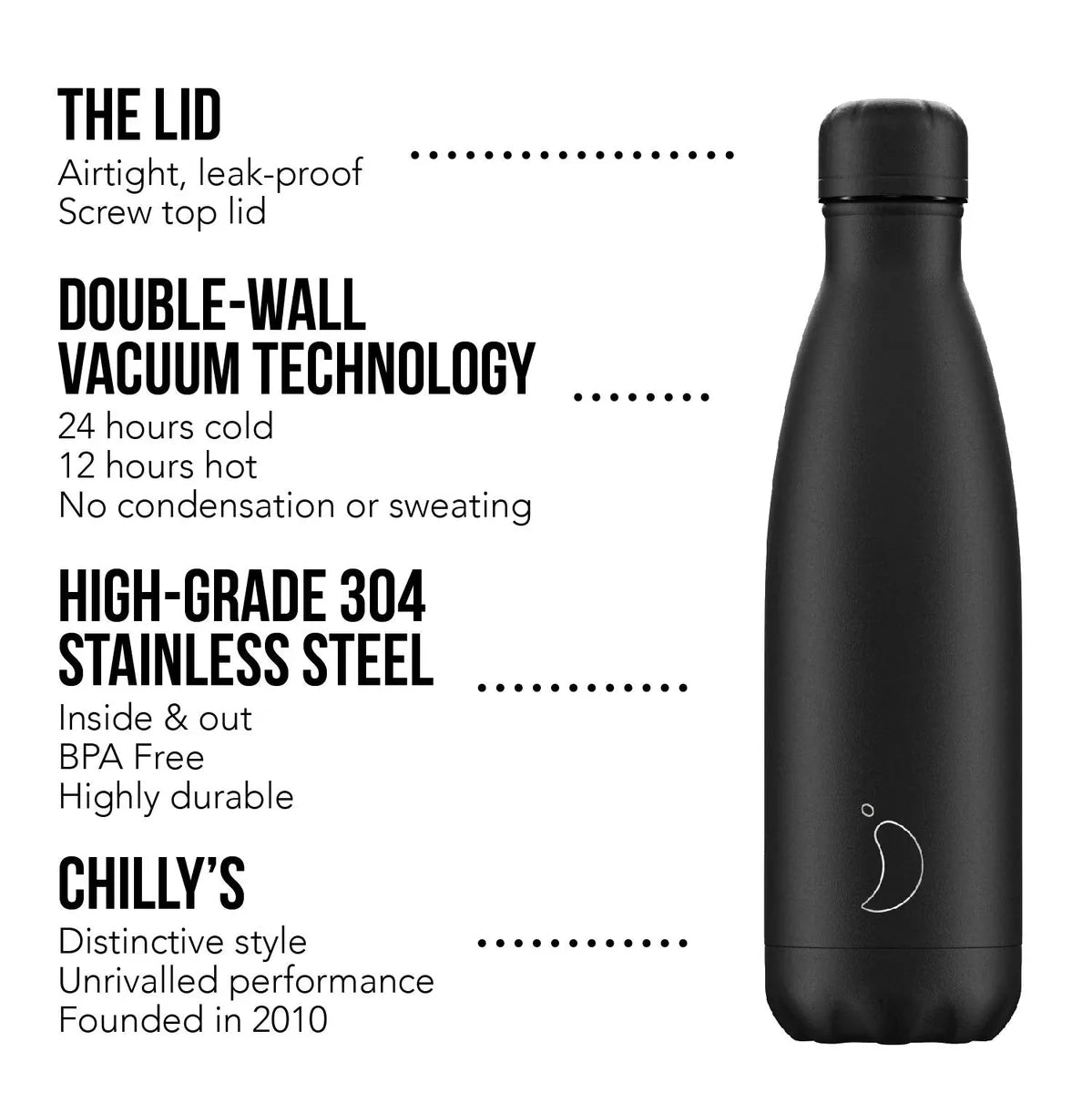 Chilly's Bottiglia Termica Nera 1.8L acciaio inossidabile - Stilmobili