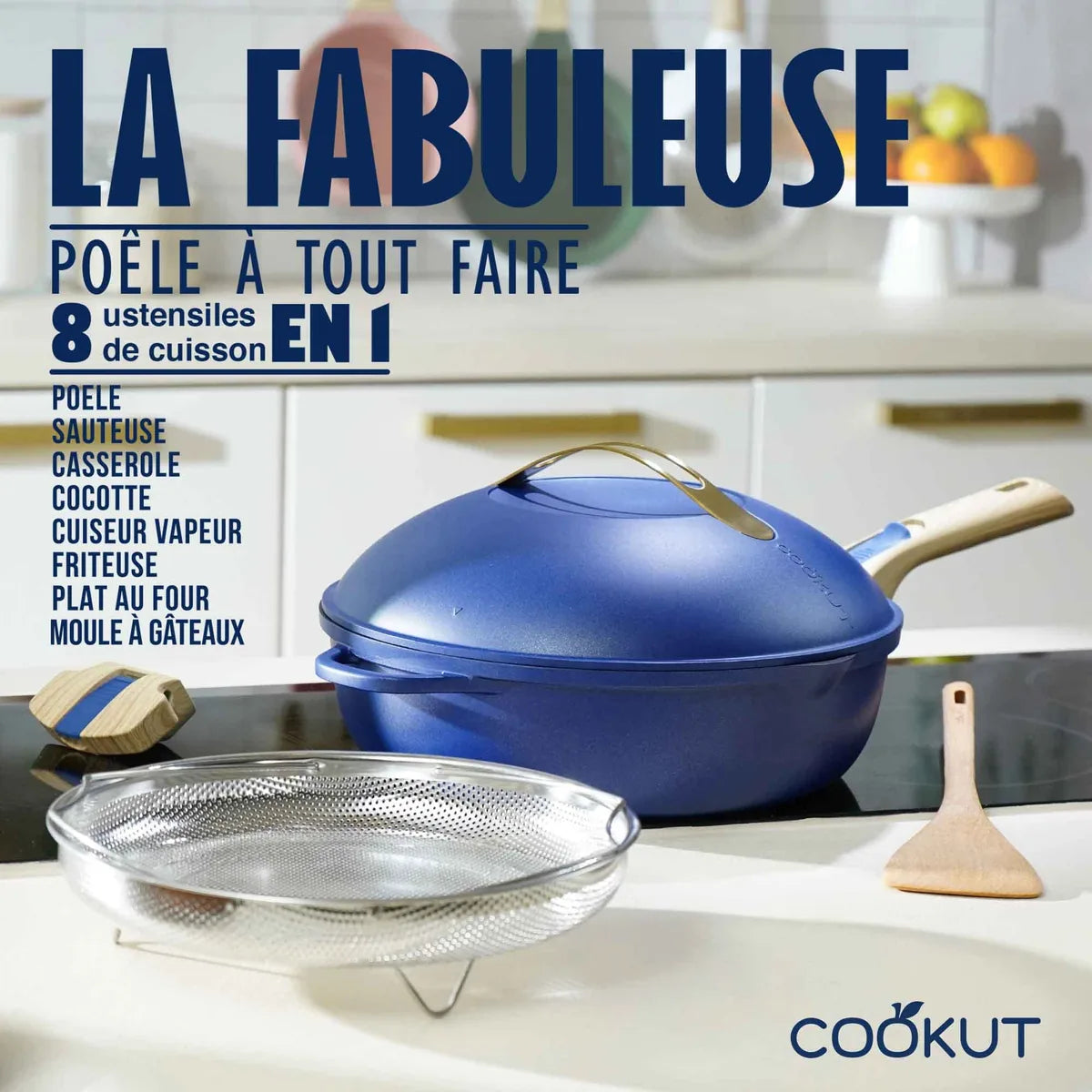 Cookut La Fabuleuse Padella 8-in-1 Peonia 28cm, metallo riciclato con manici rimovibili