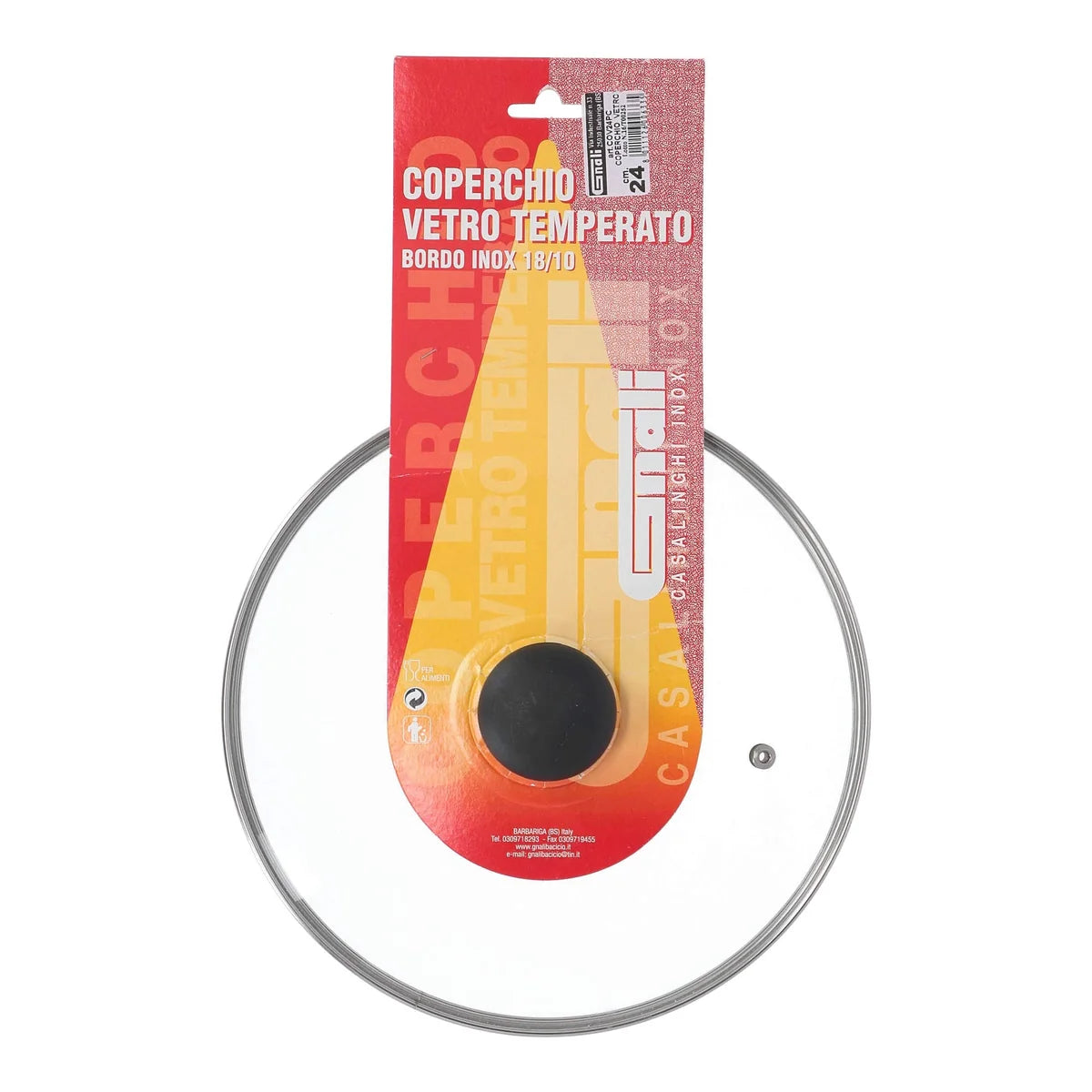 Coperchio vetro temperato ⌀ 24 cm Gnali Bacicio bordo acciaio inox 18/10 sfiato vapore