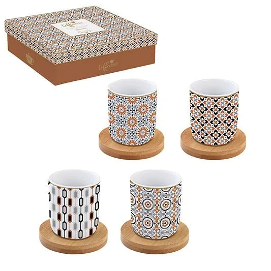 Easy Life Coffee Mania set 4 tazze caffè porcellana multicolore con piattino bambù