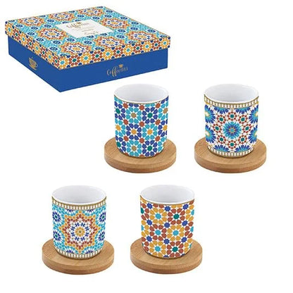 Easy Life Coffee Mania set 4 tazze caffè porcellana con piattino bambù multicolore