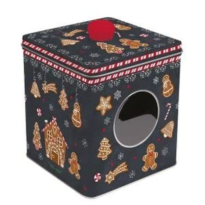 Easy Life scatola di latta con finestra Gingerbread 13x13x14,5cm in metallo color rosso