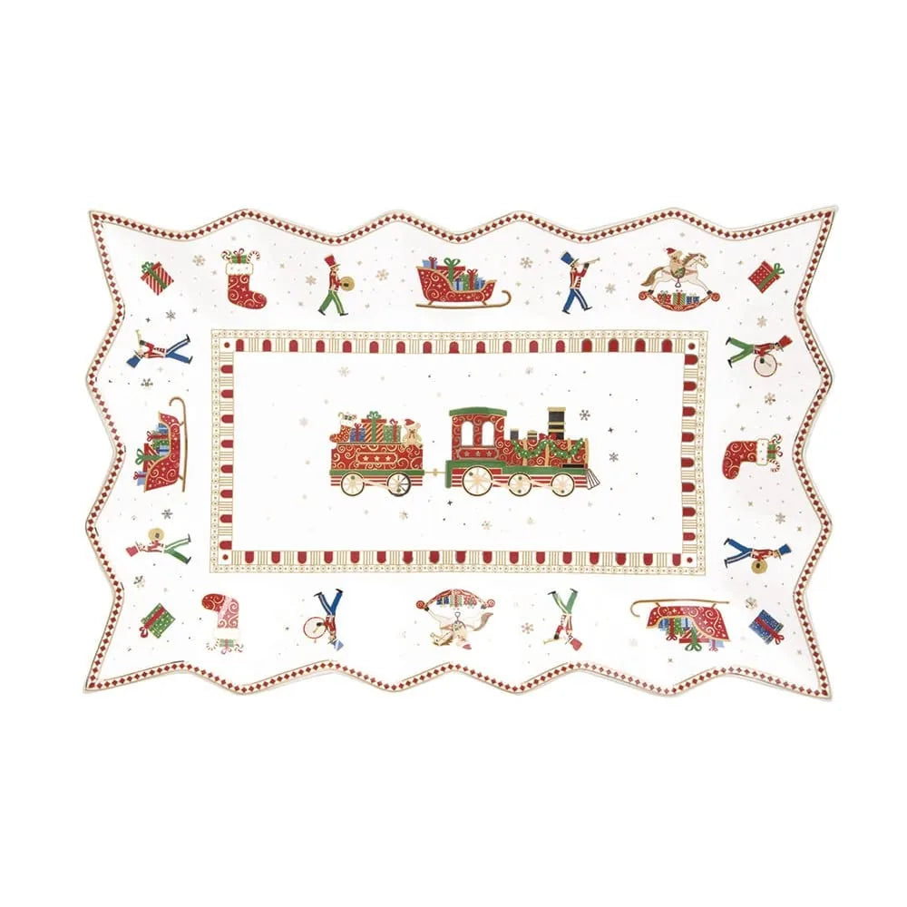 Easy Life Piatto da Portata Polar Express porcellana bianca e rossa 35x23cm