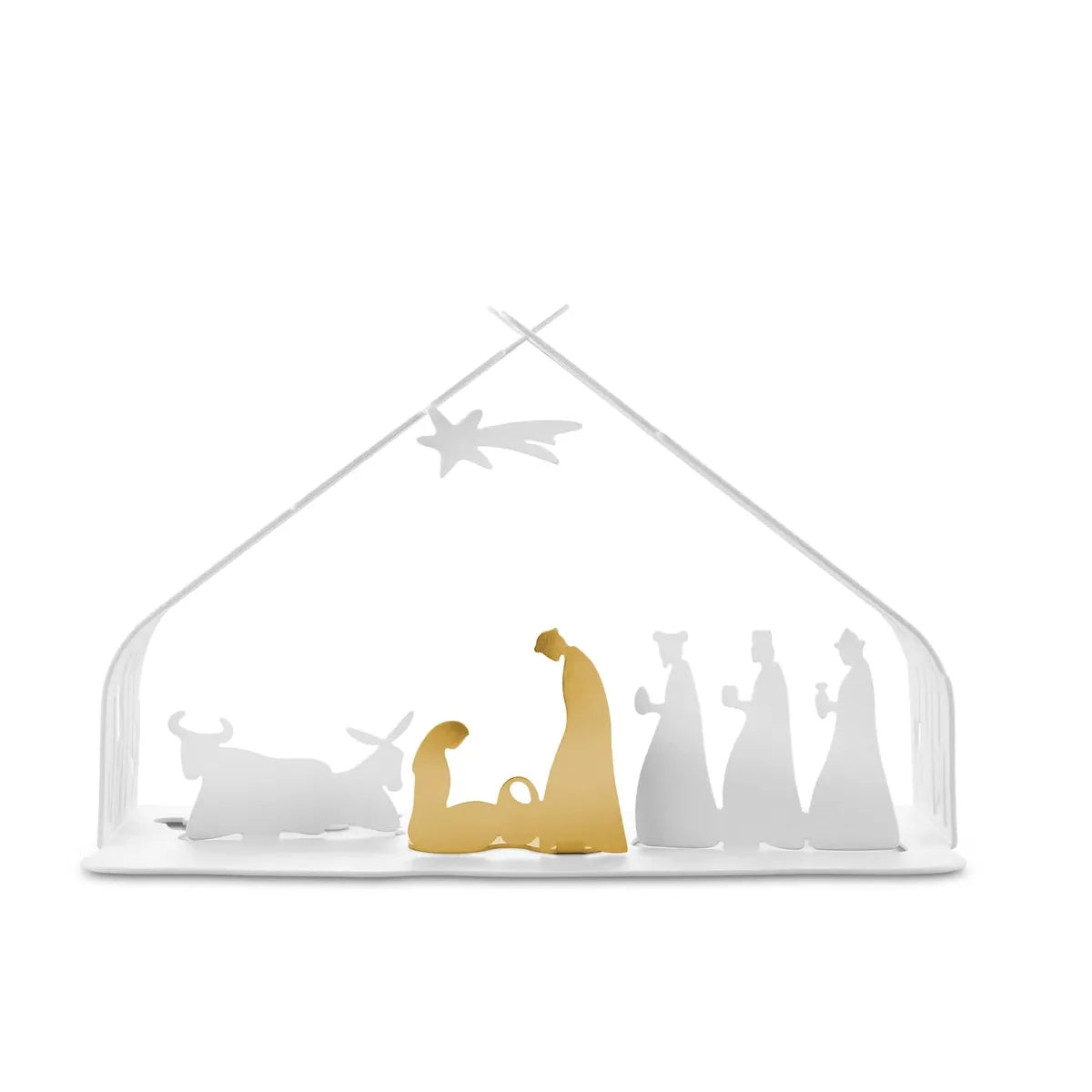 Alessi — Bark Crib BM09 W | Presepe in acciaio bianco e dorato