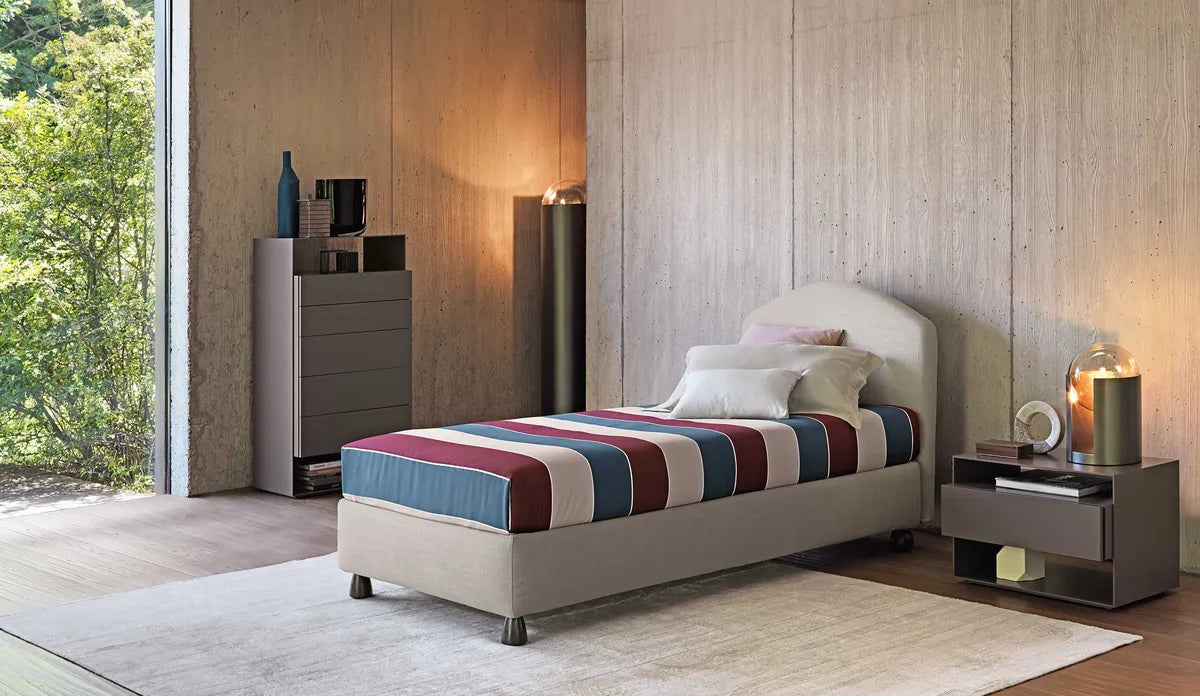 Flou Magnolia Singolo - Letto singolo design italiano con testata imbottita, base a molle Leonardo in tessuto