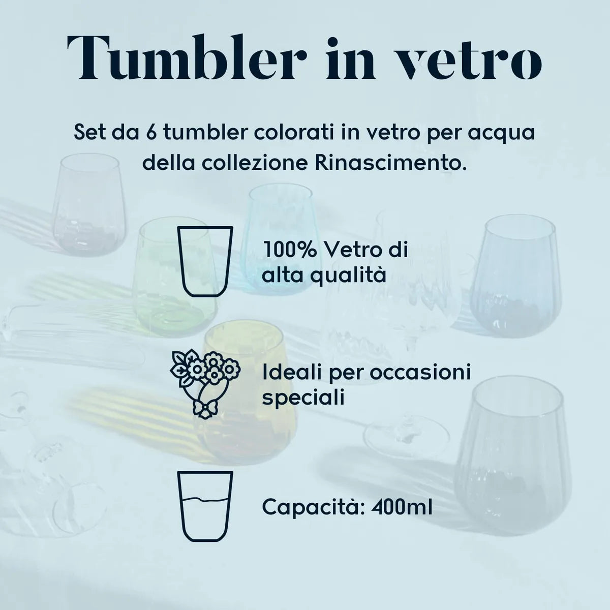 Livellara set 6 bicchieri tumbler in vetro verde trasparente 400ml