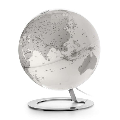 Atmosphere iGlobe Light — sfera illuminata Ø 25 cm con cartografia geografica grigia su base cromata