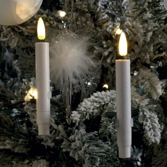 Mascagni Set 10 Candele LED per Albero di Natale 13cm Bianco con clip e fiamma oscillante