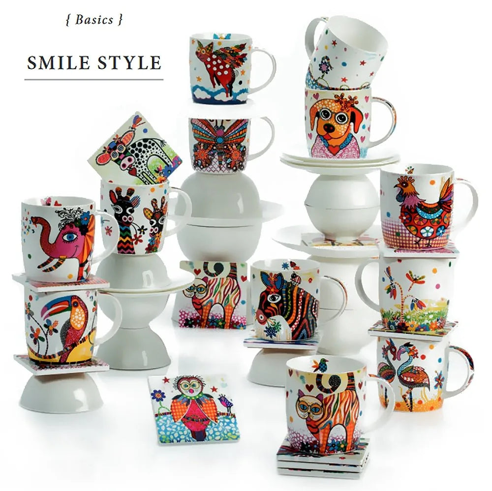 Maxwell & Williams sottobicchiere gatto Smile in ceramica e sughero bianco 9x9 cm