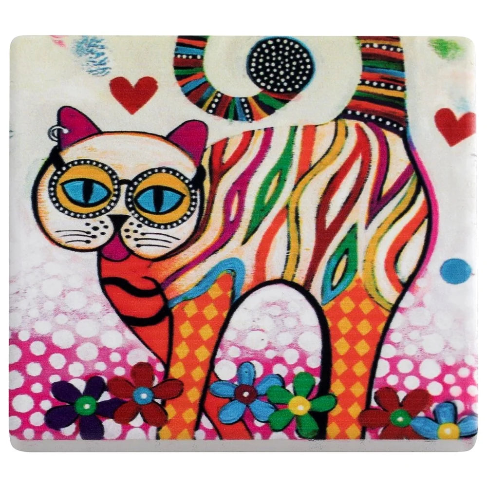 Maxwell & Williams sottobicchiere gatto Smile in ceramica e sughero bianco 9x9 cm