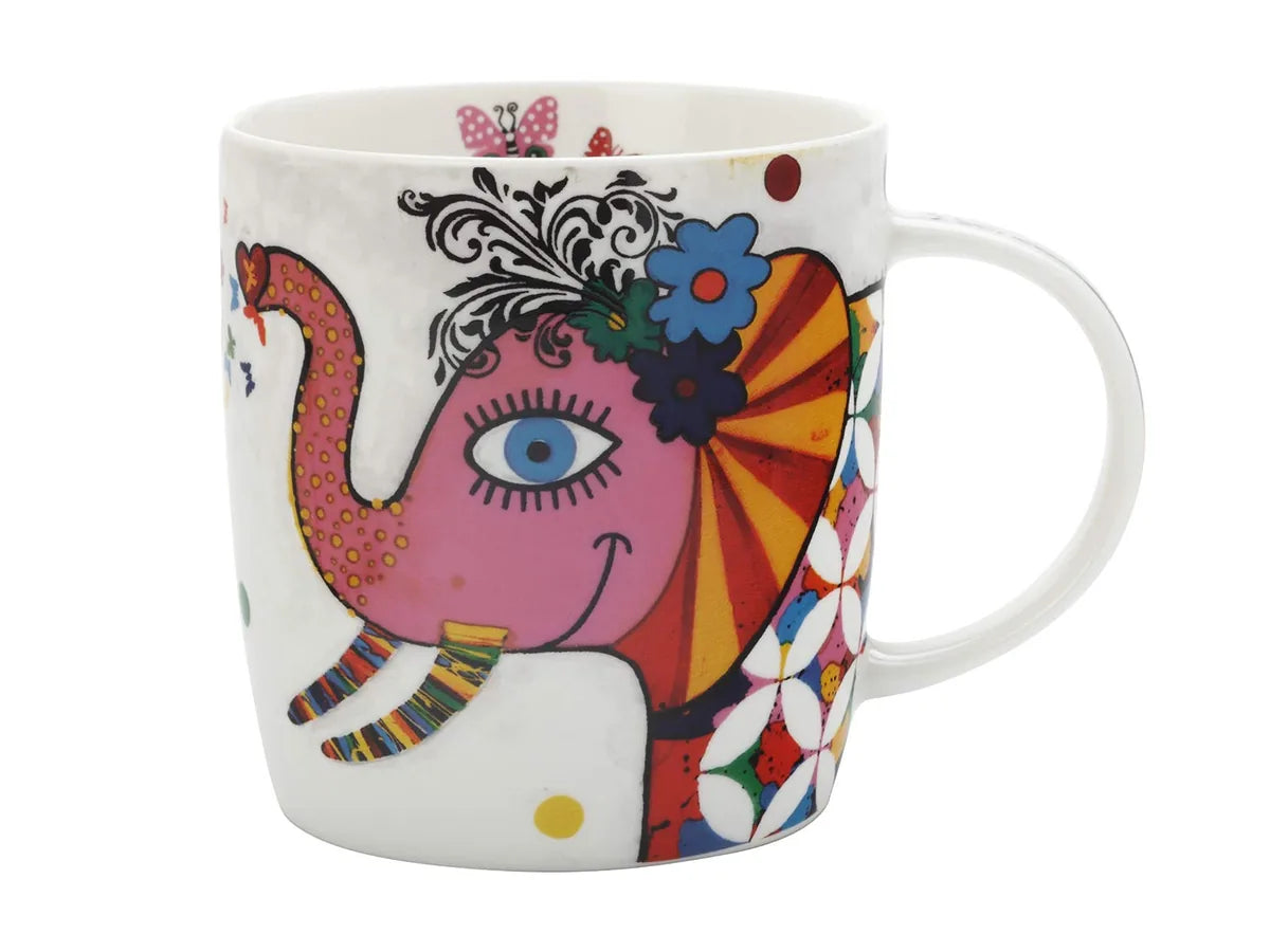 Maxwell & Williams tazza Betsy in porcellana con gufo boobook colorato e foglie in stile stencil