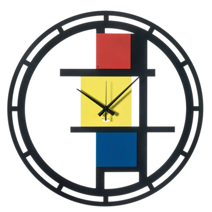 Arti & Mestieri Orologio Mondrian 70, design geometrico con colori nero, rosso e giallo