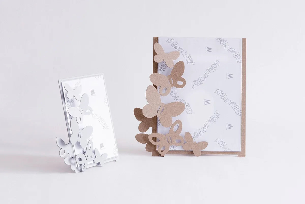 Arti & Mestieri Portafoto Design Butterfly Grande ferro Beige Bianco 24x26 cm