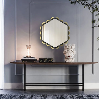 Arti & Mestieri Specchio Decorativo Merletto ferro esagonale smerlato Oro laccato Giada 63x60