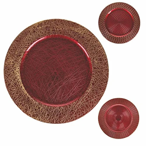 Villa d'Este Home Tivoli set 6 sottopiatti plastica rosso oro decori natale Ø33 cm